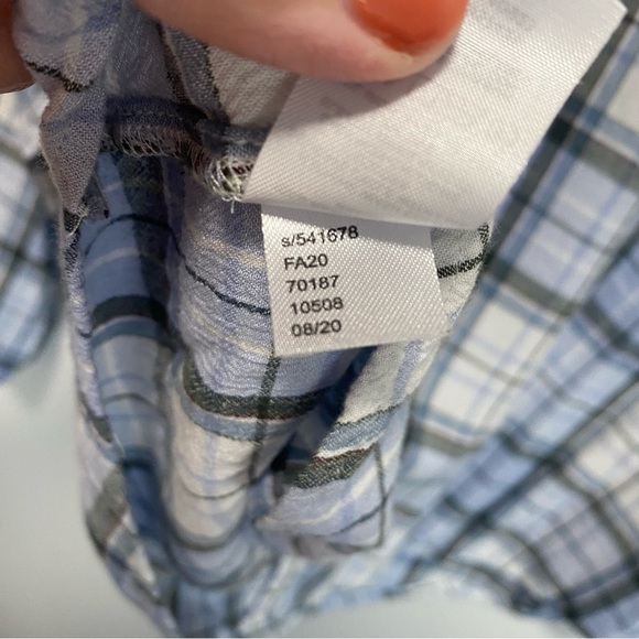 LOFT Blue & White Plaid Peasant Billowy Sleeve Button Down Blouse Top Size Small - Picture 9 of 10